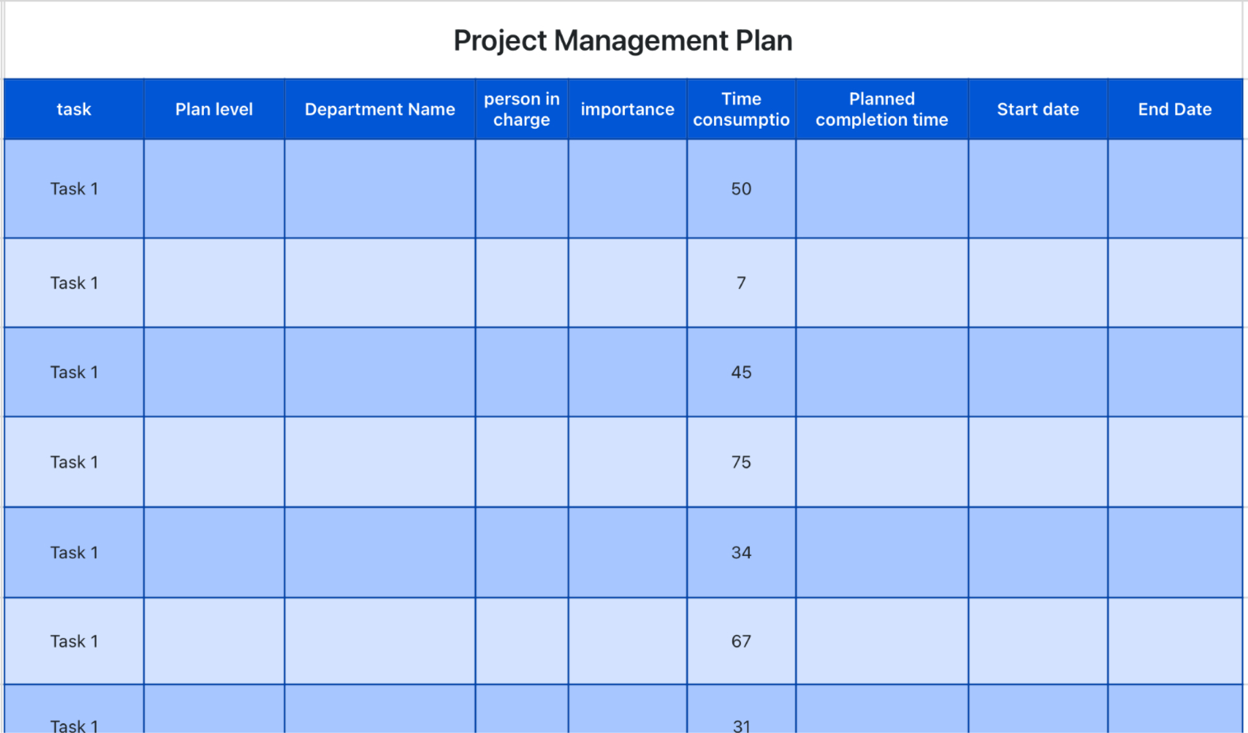 Project management schedule
